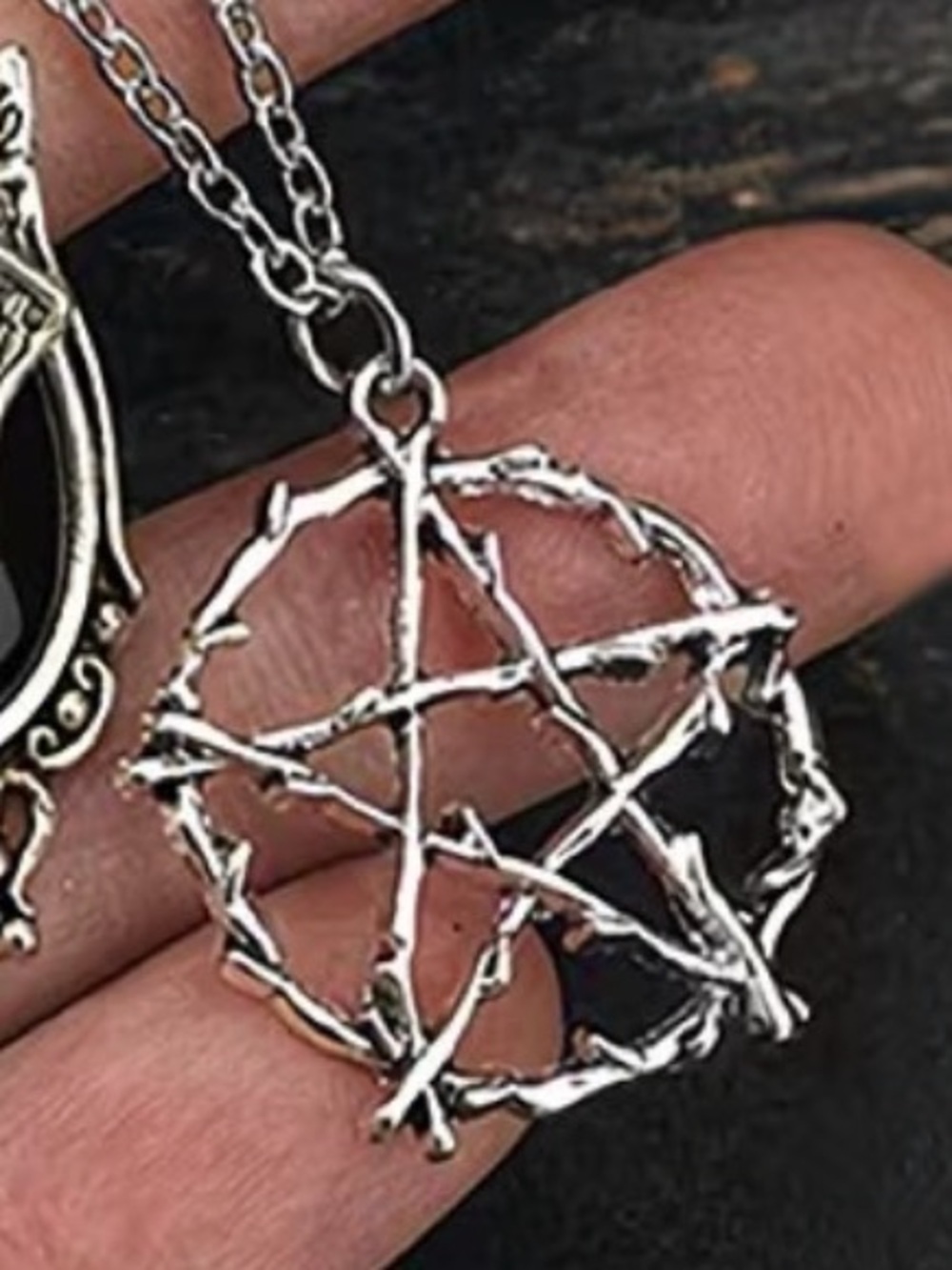 ⭐️ Silvertone Pentagram Branch Pendant Necklace - Women Jewelry